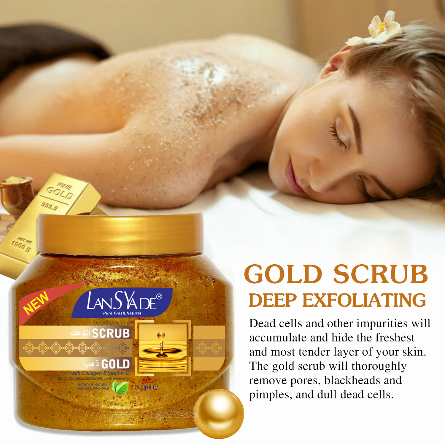 Cross-border 24K gold Scrub 500g Softening, exfoliating, cleansing and firming Scrub wholesale for export Specification drawing