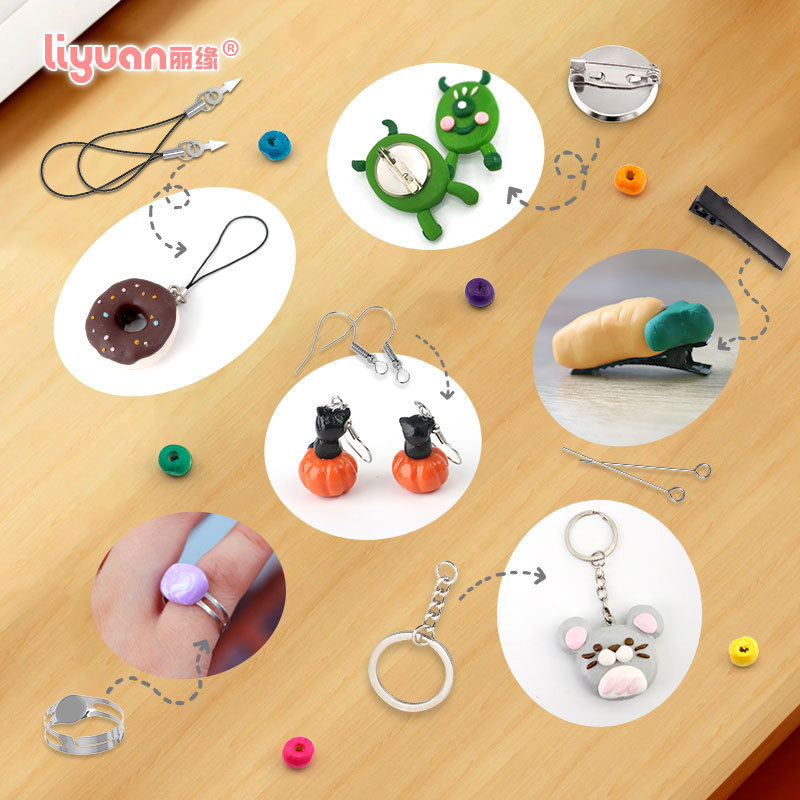 Soft clay ultra-light clay earring material package, key ring, key chain, mobile phone rope accessory package, handmade diy jewelry Specification drawing