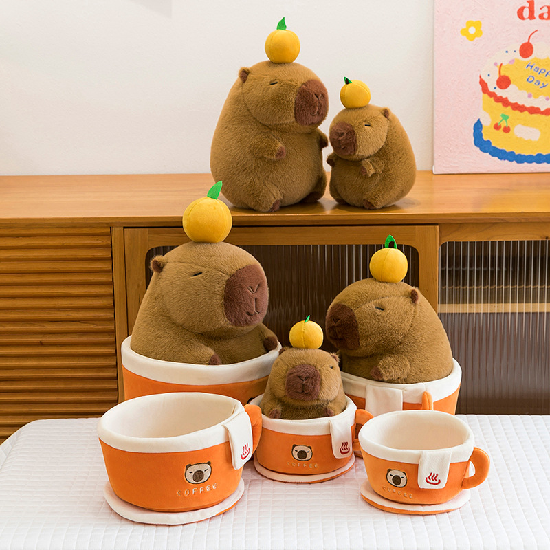 The new creative coffee cup water dolphin doll, a popular Kapibara plush doll, is a gift for girls and a living room decoration full figure