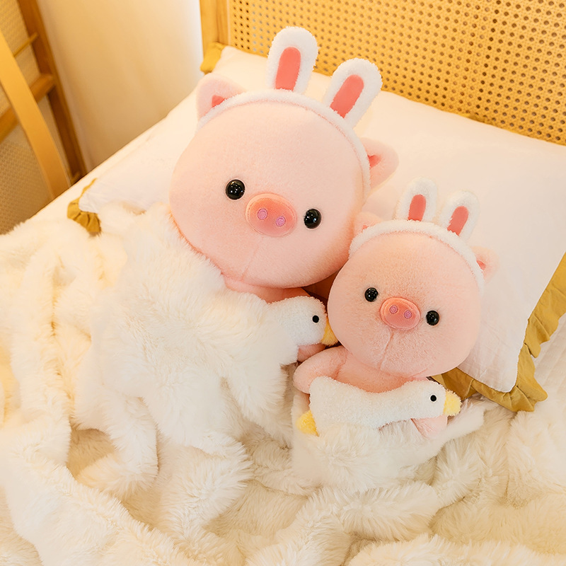 Cartoon goose hugging pig doll plush toy, creative piggy doll, children's sleeping pillow, birthday gift details Picture