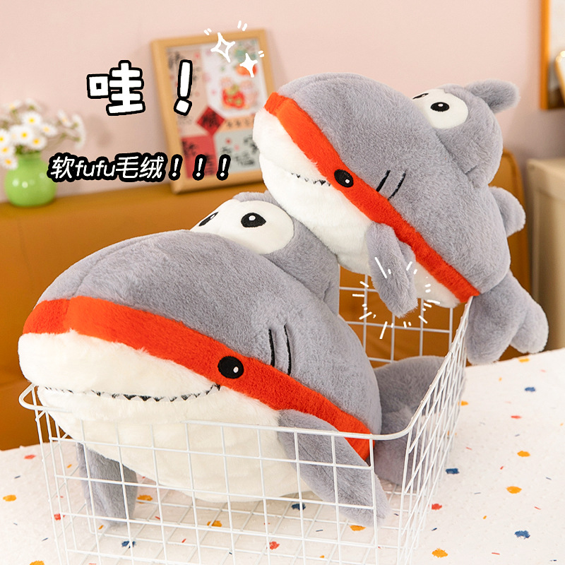 New funny red-lipped shark Captain plush toy sleeping doll pillow for children and boys full figure