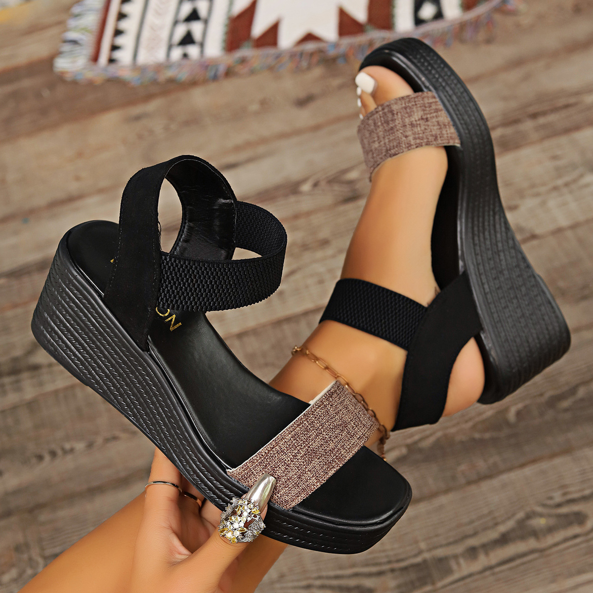 Amazon cross-border thick-soled fashion sandals for women 2024, new style of muffin thick-soled wedge heel fish-mouth women's sandals for shipping details Picture