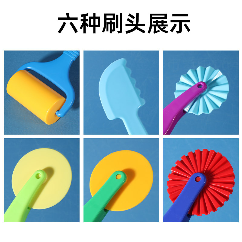 6 sets of roller pusher children's toys, plasticine, colored molds, DIY handmade colored clay, clay tools, knives details Picture