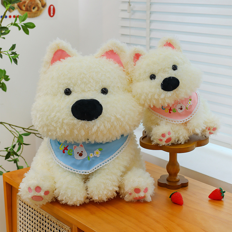 A cute seated West Highland dog plush toy doll, a bib dog doll, as a birthday gift for your boyfriend or girlfriend details Picture