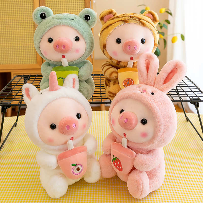Cartoon animals transformed into milk tea pigs, plush toys, cross-border new products, little frog dolls, claw machines, and stuffed toys Specification drawing