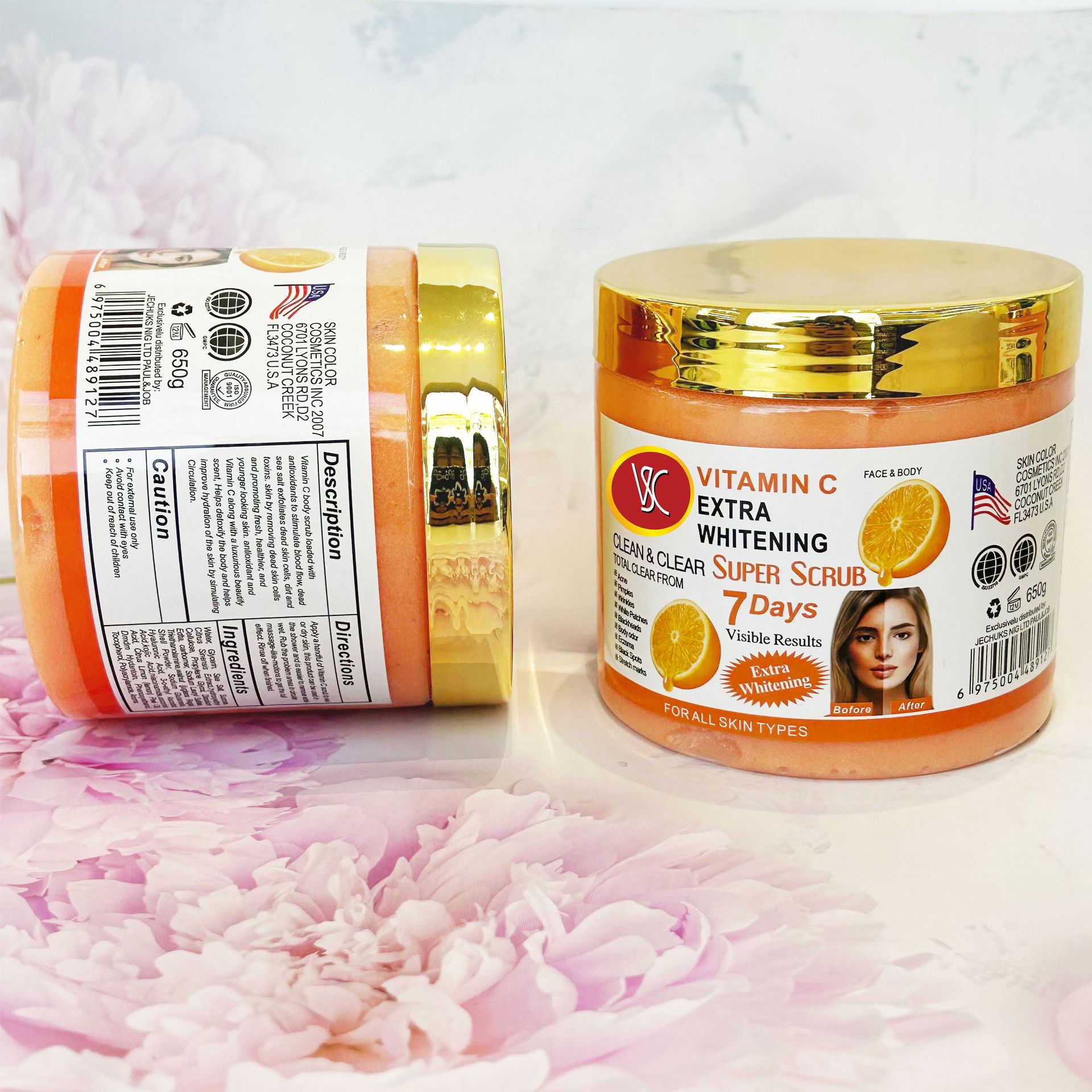 Cross-border VC wet salt Scrub Salt Bath Salt FACE & BODY 650g Exfoliating and cleansing export wholesale Specification drawing
