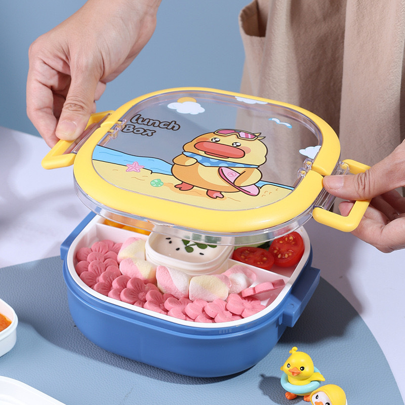 Primary school student cartoon lunch box, children's lunch box, compartments, plastic, microwave oven-safe, sealed and fresh-keeping lunch box Specification image