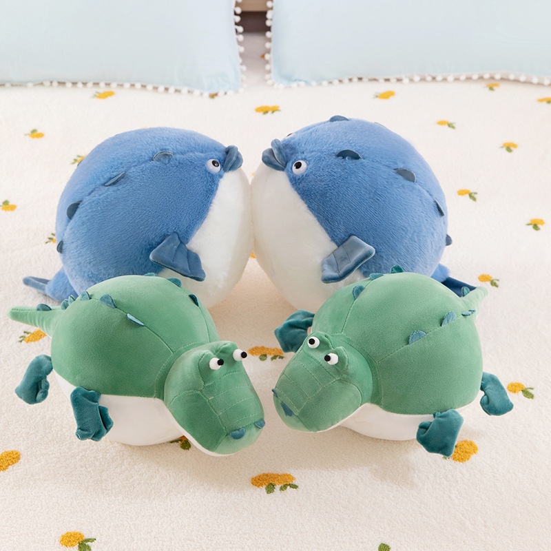 New cross-border cute crocodile plush toys, pufferfish round dolls, funny stuffed dolls, children's and girls' gifts full figure