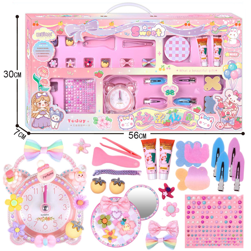 Free shipping, girl's house game alarm clock, DIY cream glue, silent and cute clock ornament, big toy full figure