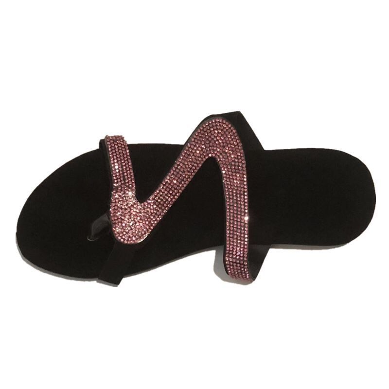 Amazon plus-size women's slippers, European and American fashion rhinestone sandals, comfortable toe-hugging plus-size flat sandals for outerwear Item Picture