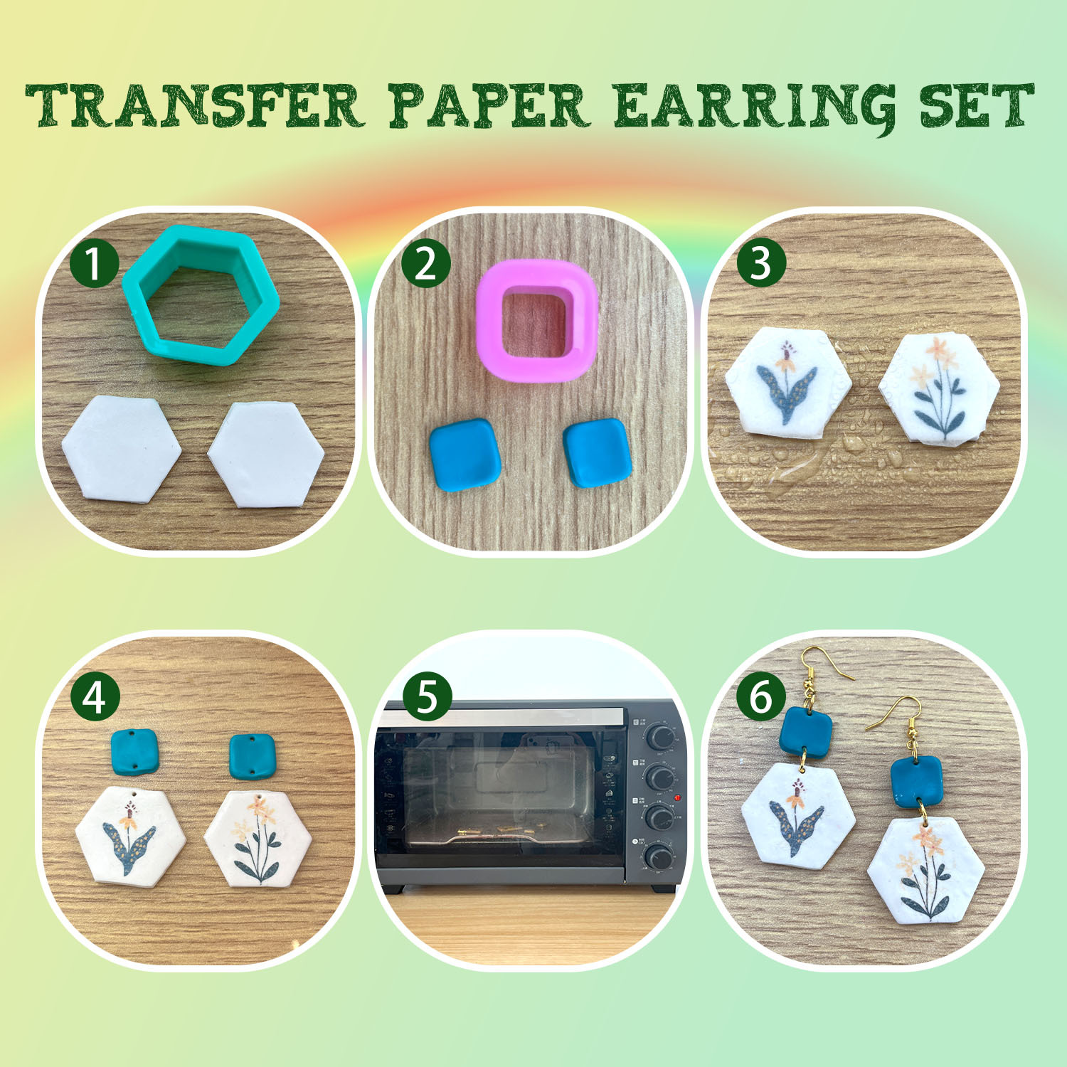 Soft clay handcrafted diy water-soluble sticker transfer paper earrings geometric mold tool set Cross-border Amazon Application Scenario