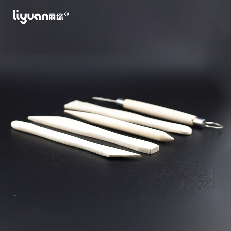 Five-piece set of art supplies for clay sculptures, wooden pottery knives, soft clay sculpture knives, clay sculpture tools, and five-piece set for trimming Specification drawing