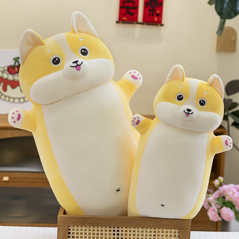 Cross-border cute long cartoon Corgi plush toy pillow, soft and adorable peach-bottomed girl bed companion doll gift full figure