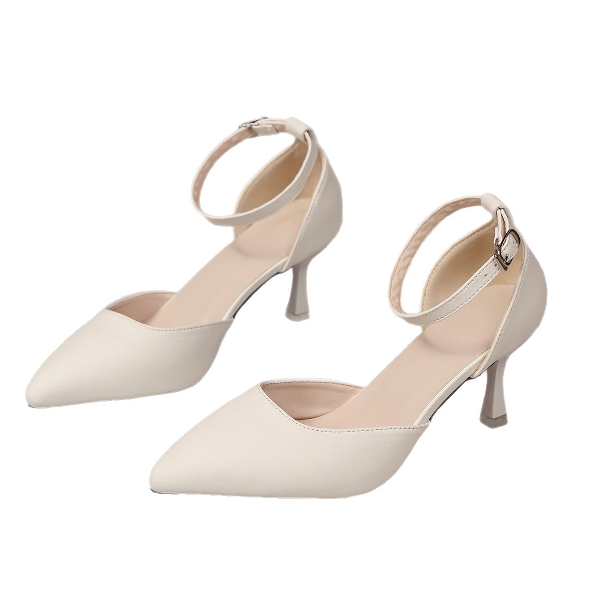 7.3 cm large-sized foreign trade sandals, thin-heeled pointed-toe sandals, white pointed-toe shoes, women's foreign trade high heels, wedding shoes Item Picture