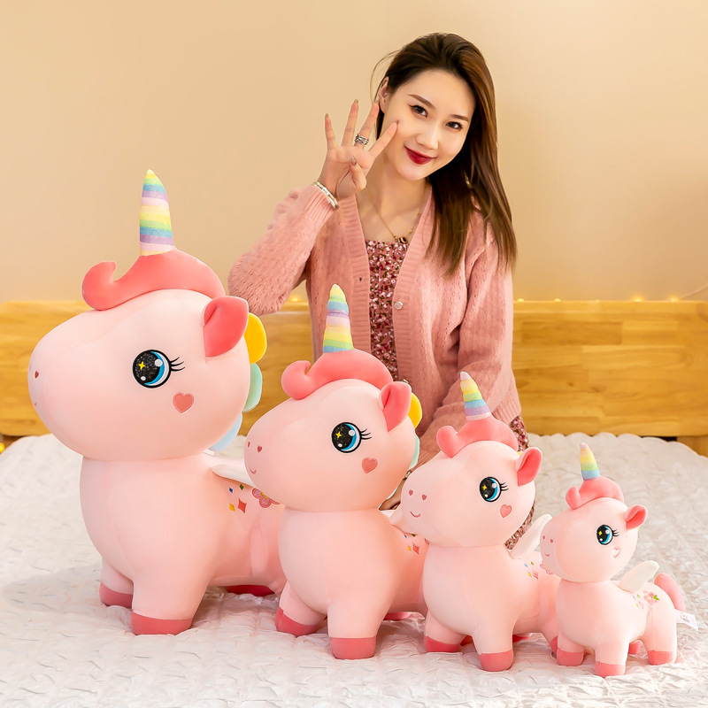 New Rainbow Unicorn fleece toy, cross-border cute cartoon angel unicorn figurine, large sleeping pillow Application Scenario