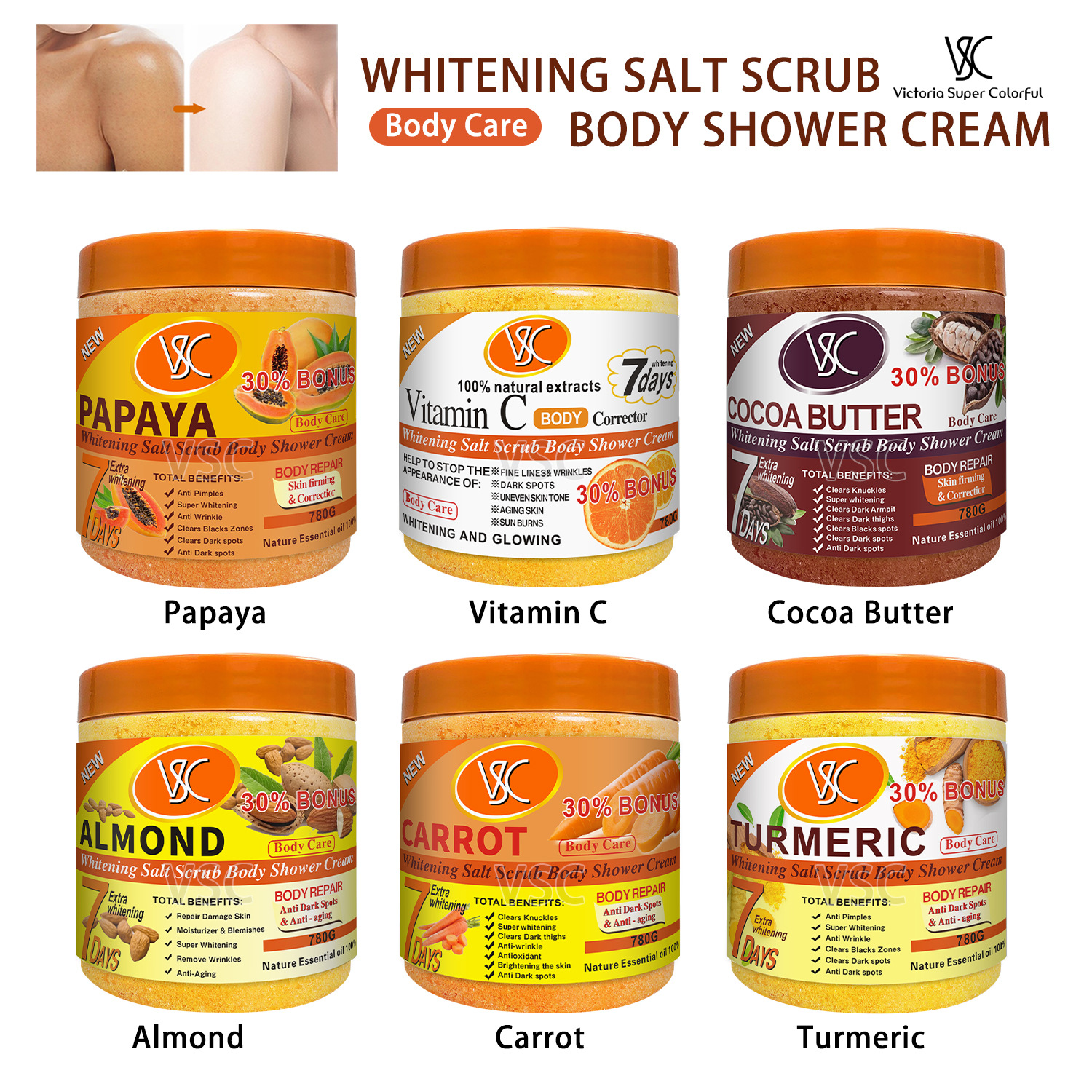 Cross-border turmeric body Scrub softens keratin, removes chicken skin, moisturizes and brightens the skin, cleanses bath, wet bath salt 780g Application Scenario