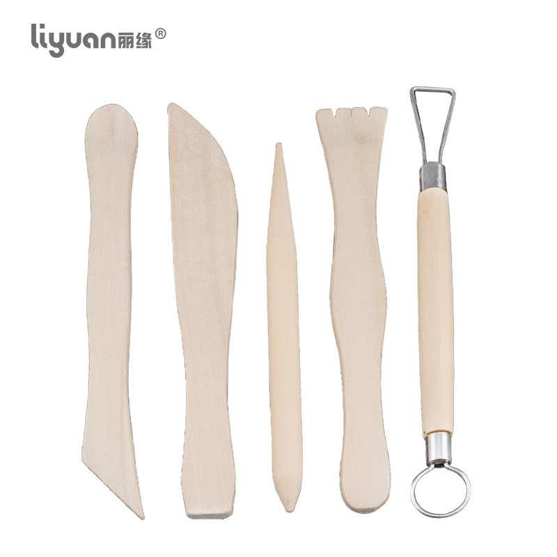 Five-piece set of art supplies for clay sculptures, wooden pottery knives, soft clay sculpture knives, clay sculpture tools, and five-piece set for trimming details Picture