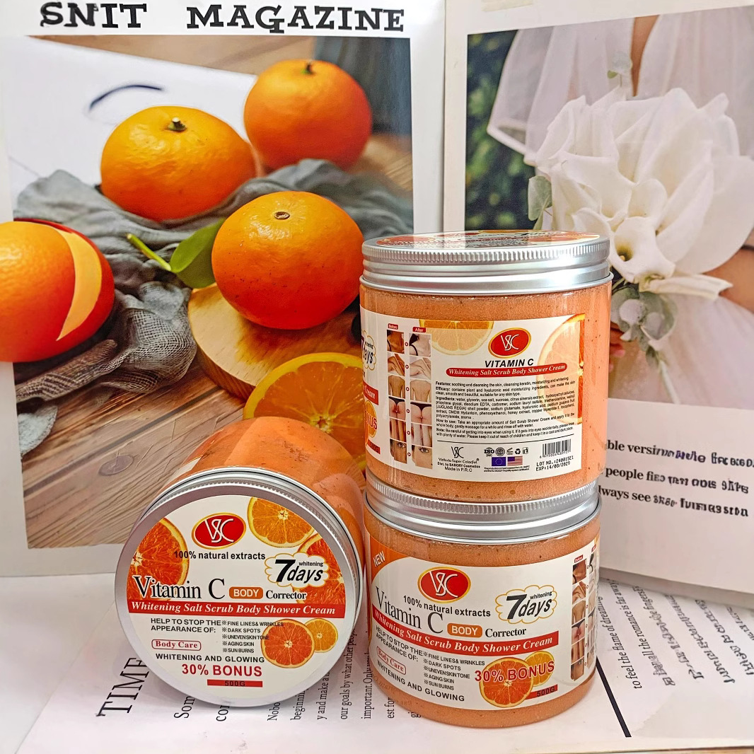 Cross-border exclusive supply of VC Vitamin C scrub wet salt 500g turmeric bath salt for cleansing, exfoliating and bathing export Application Scenario