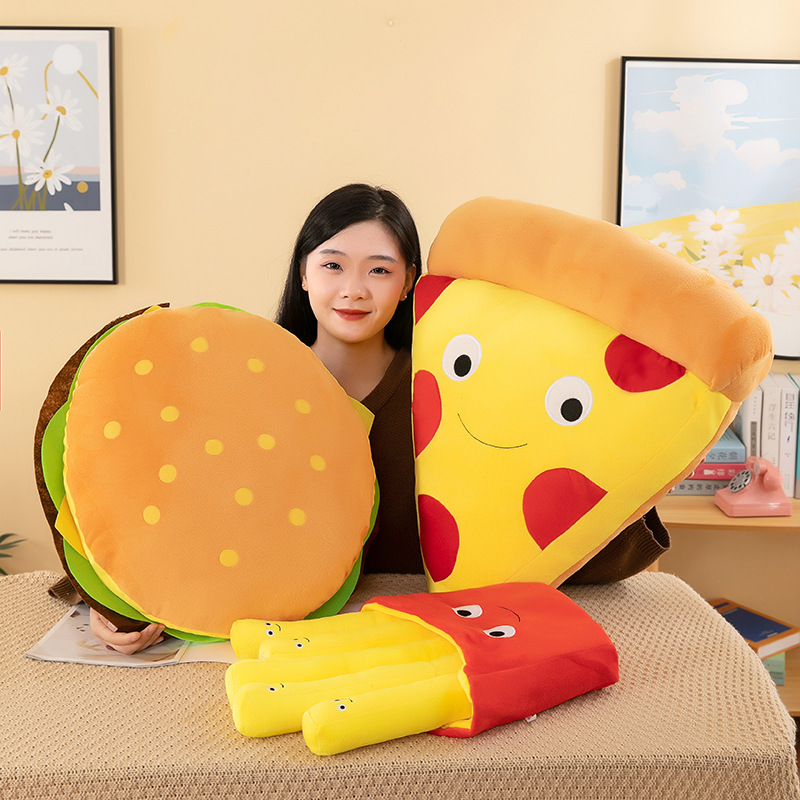Foreign trade creative French fries, hamburgers, pizza, throw pillows, cross-border simulation snacks, plush toys, figurines, claw machines, dolls details Picture