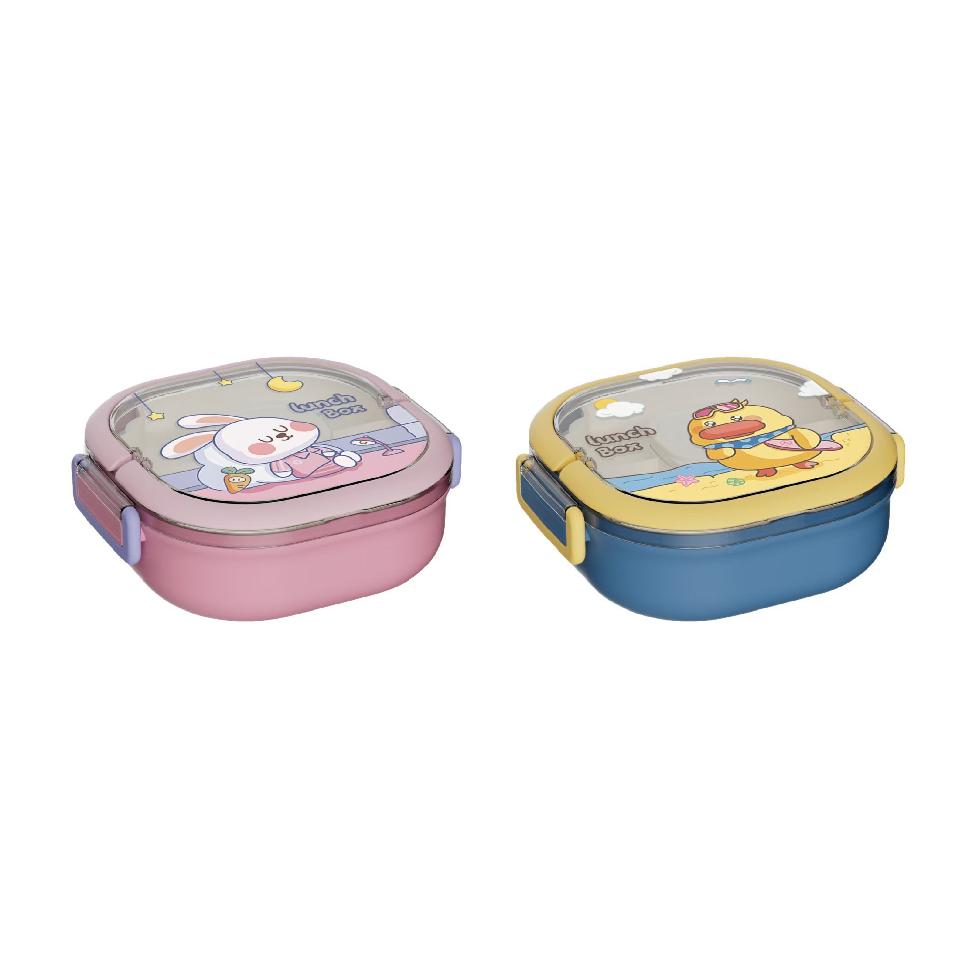 Primary school student cartoon lunch box, children's lunch box, compartments, plastic, microwave oven-safe, sealed and fresh-keeping lunch box Item Picture