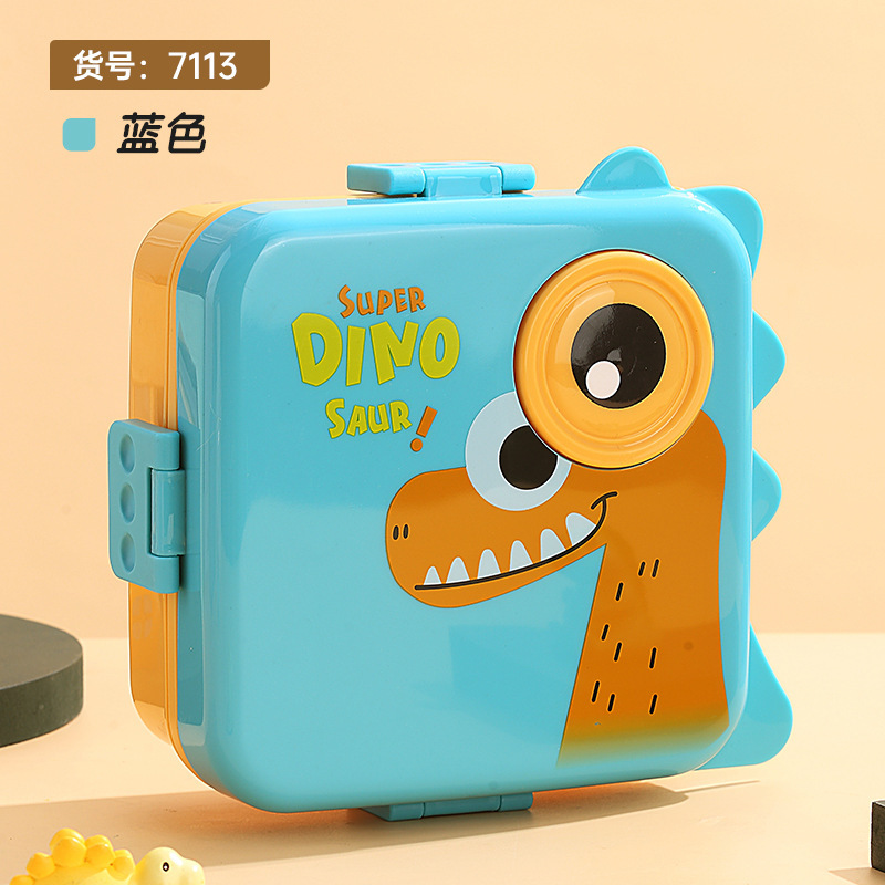 Dinosaur cartoon lunch box, children and students can microwave heat lunch box, double-layer salad plastic lunch box details Picture