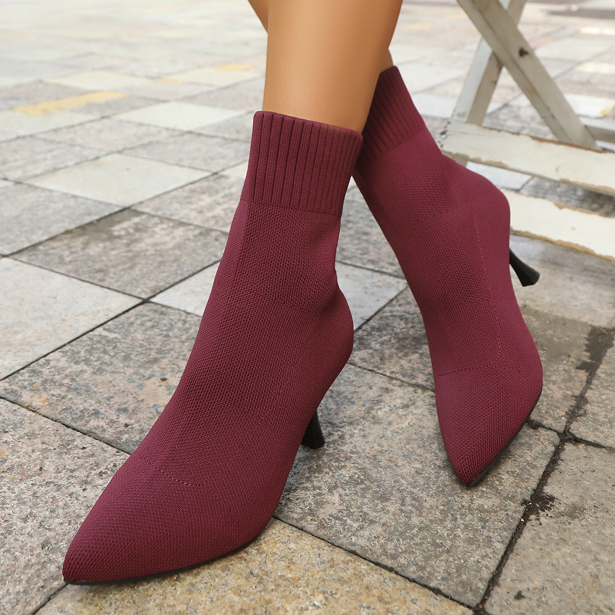 Foreign trade plus-size 2025 Autumn New style European and American cross-border high-heeled knitted pointed-toe plus-size fashion boots 43 Specification drawing