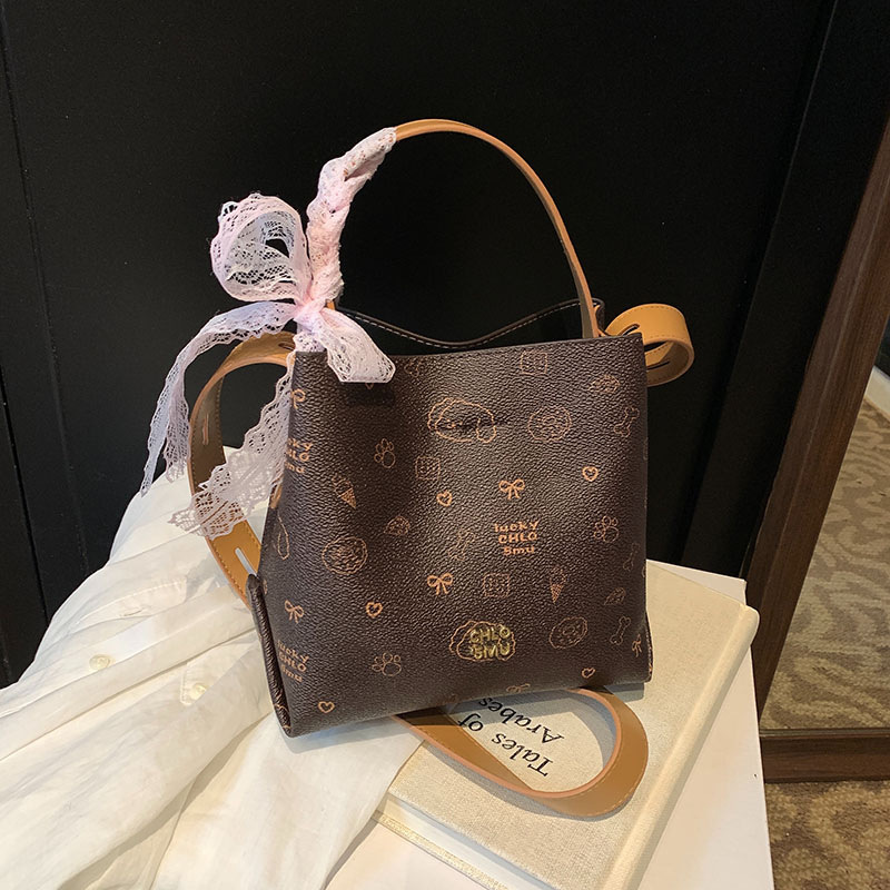 New 2025 high-end lace bow fashion handbag, bucket bag, single-shoulder crossbody women's bag for commuting to work Specification drawing