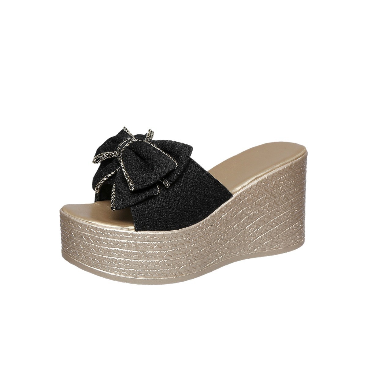 Korean version women's cooling slippers 2024 Summer new style floral fabric waterproof platform thick-soled wedge heel outerwear slippers delivery Item Picture