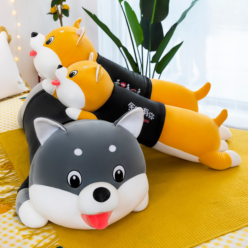 Papa throw pillow, Shiba Inu, Husky plush toy, large Husky, girl sleeping on the long bed, boy with legs pinched Specification drawing