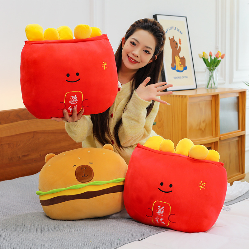 New cartoon French fries plush toy, pillow doll, hamburger capybara doll, and cloth doll are perfect birthday gifts for girls details Picture