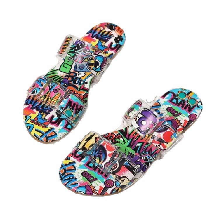 The new summer style of large-sized women's slippers for export in 2025, featuring flat, printed, open-toe Bohemian ethnic style Item Picture