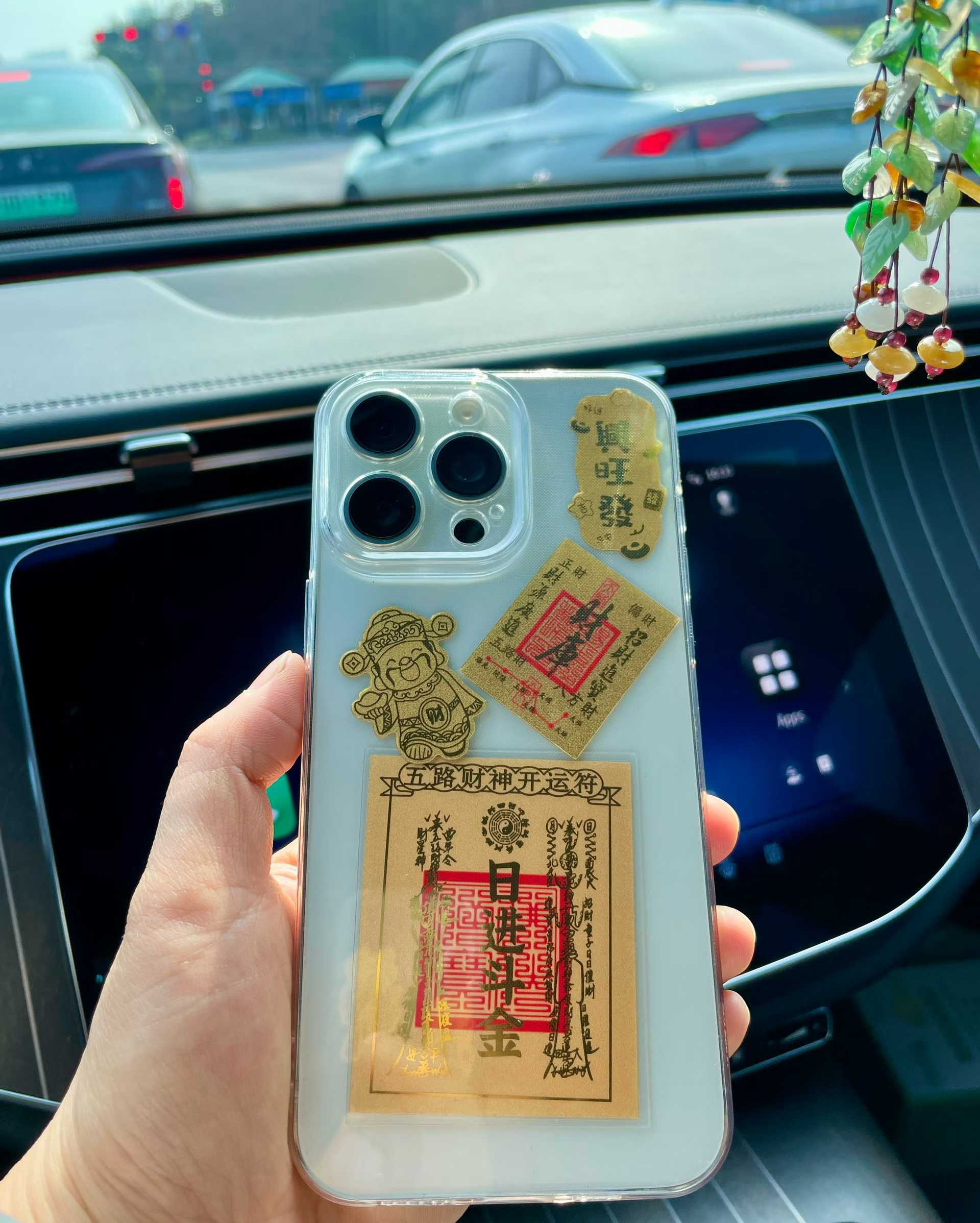 Handicraft blessing card with gold mobile phone sticker for the back-to-school season bookmark # Mobile phone sticker # Blessing charm Handicraft square Specification image