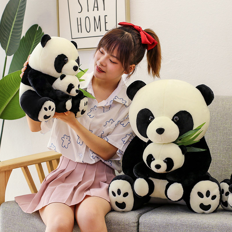 Cute giant panda dolls, simulated mother and baby panda plush toys, large doll pillows, children's birthday gifts Specification drawing