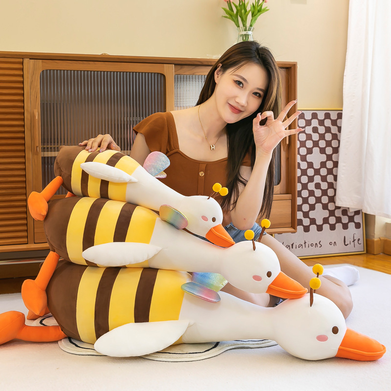 The new cross-border cute big white goose transforms into a bee plush toy bed companion doll as a gift for children and girls details Picture