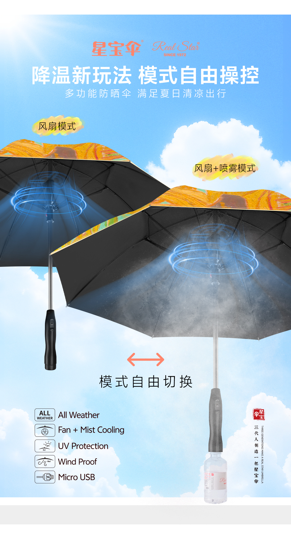 Xingbao R-1812 fan Umbrella, summer cool umbrella, UV-resistant spray-resistant creative umbrella, gift umbrella wholesale pic 3