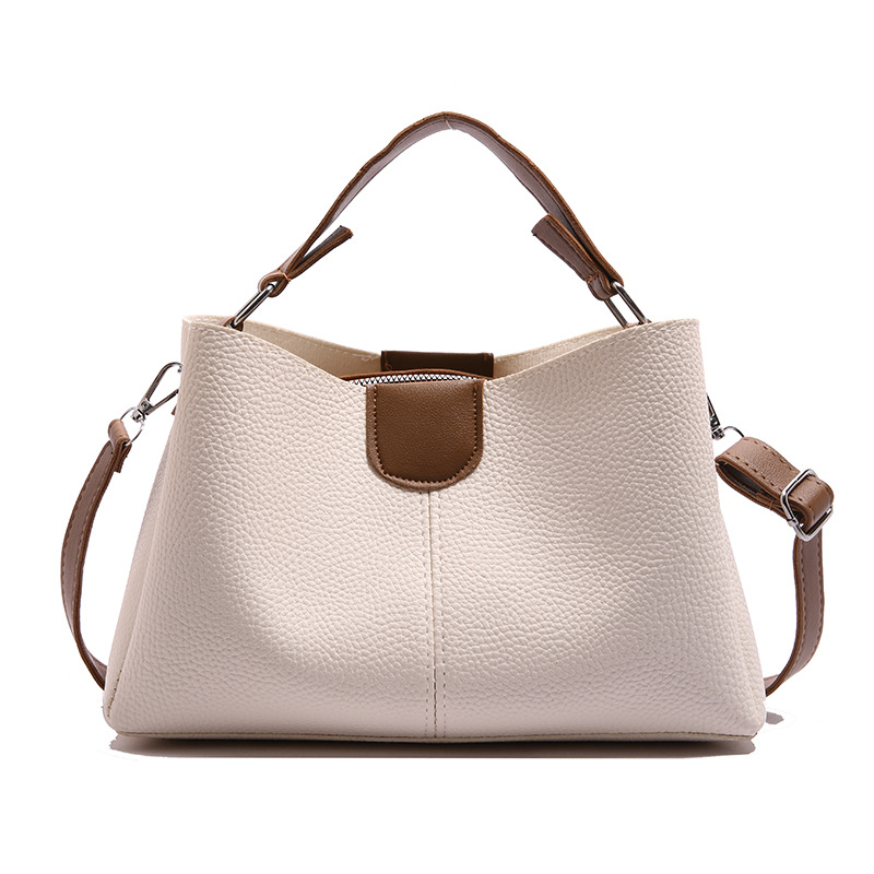 2025 New color-blocking casual hand-held women's bag, large-capacity multi-layer bucket bag, simple single-shoulder crossbody women's bag Item Picture