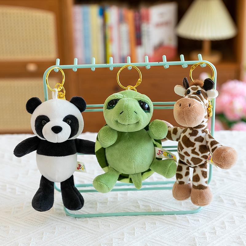 Wholesale of cartoon forest animal tiger figurines, plush lion trinkets, turtle dolls, keychains and 4-inch grabbers Specification drawing