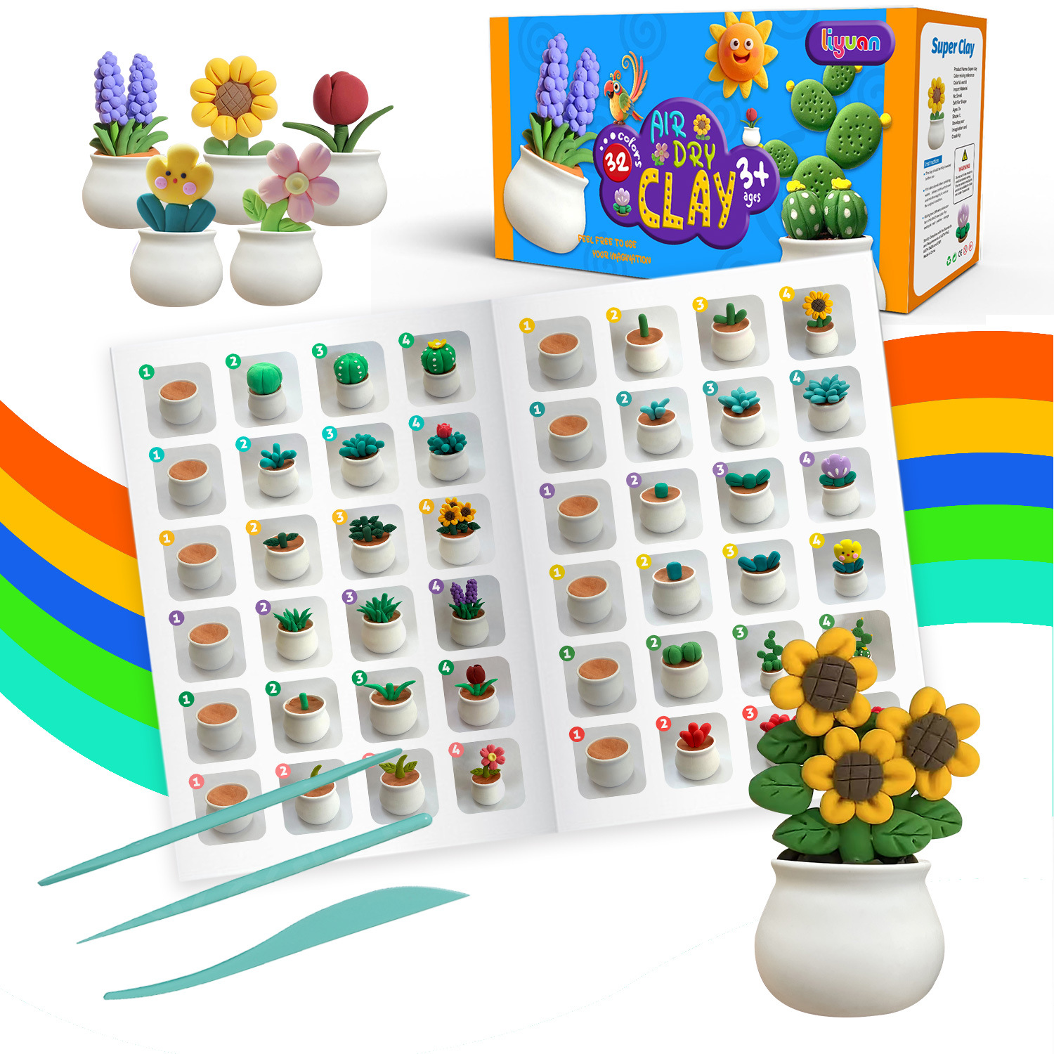 Customized 32-color clay potted plant diy set, ultra-light clay colored clay plasticine diy set details Picture