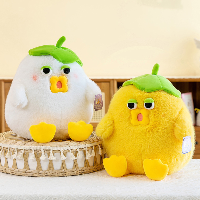 New lotus leaf chicken plush toy, little yellow chicken doll for girls to sleep in, night market street stall gift doll full figure