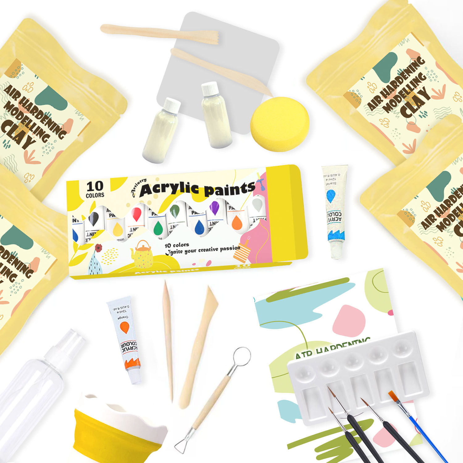 Cross-border air-dried clay, stone sculpture and clay DIY children's handicraft material package, clay sculpture tools and color box set Specification drawing