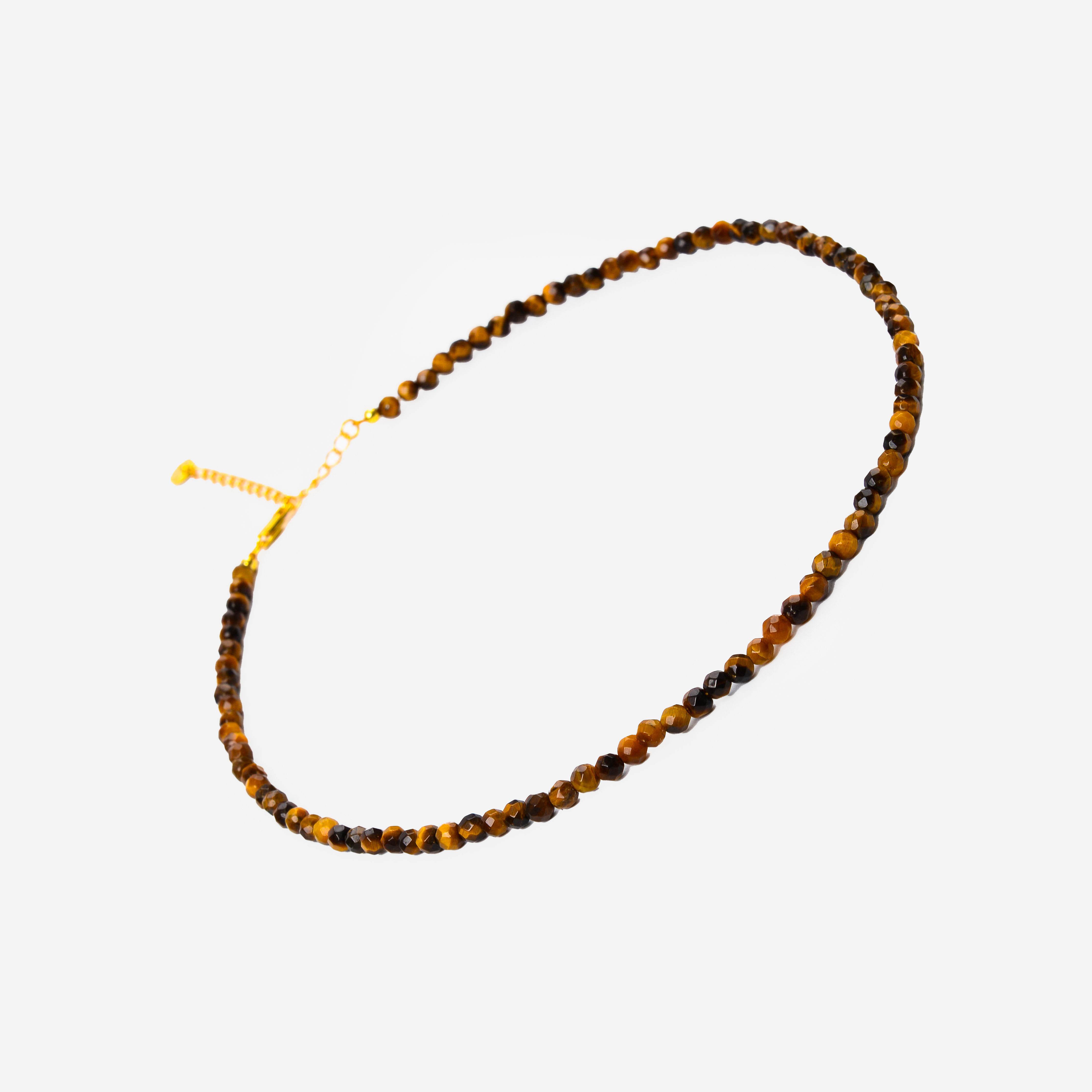 High-end Maillard brown natural tiger's eye bead necklace, pure silver feminine round bead collarbone chain for spring and summer details Picture