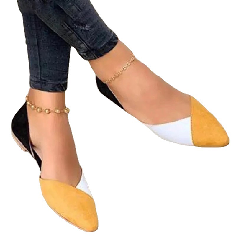 wish Foreign Trade Spring/Summer 2022 Flat, casual, color-blocked, light-cut single shoes 40-43 side open-toe single shoes for lazy people Item Picture