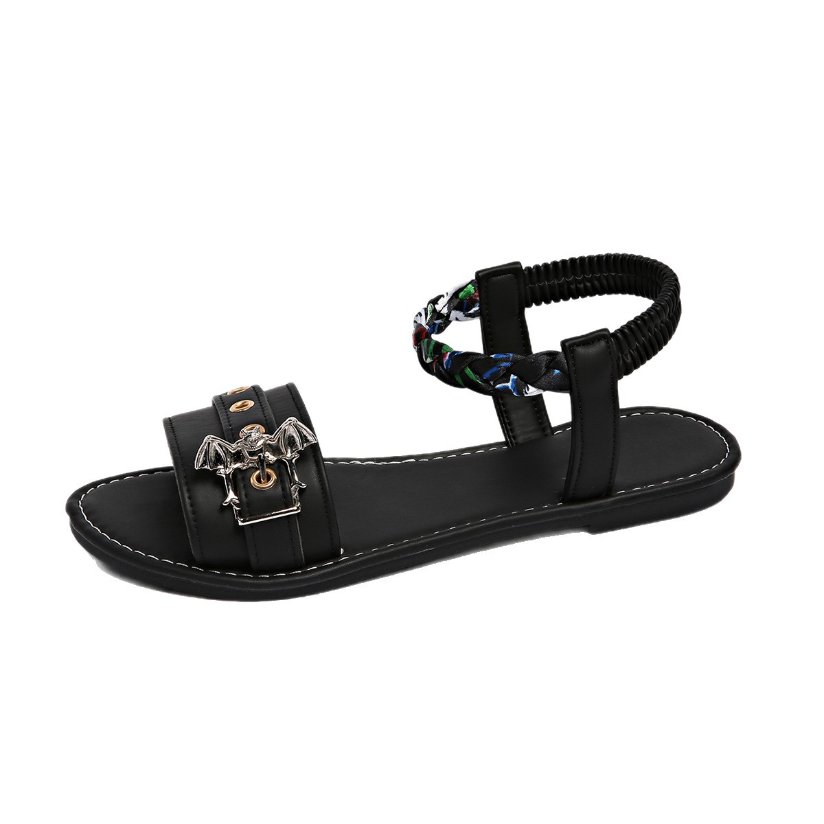 2025 new summer 36-43 plus-size women's shoes with a European and American style, fashionable and versatile, metal-decorated flat sandals Item Picture