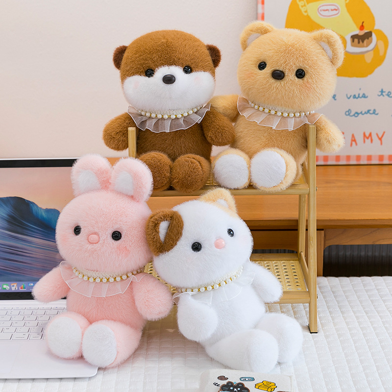 New cute pearl necklace, raccoon plush toy, little rabbit doll, soothing doll, Run Run Run Table companion series Specification drawing