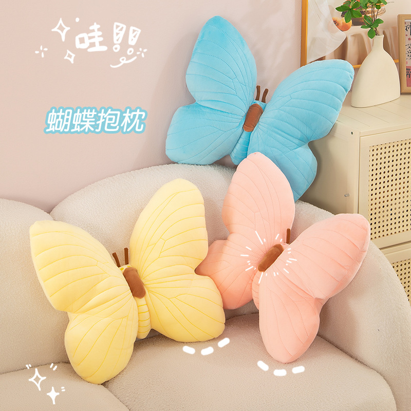 New cross-border products: Pink girlish butterfly pillow, cute headrest, soft pillow, butterfly country-style pillow details Picture