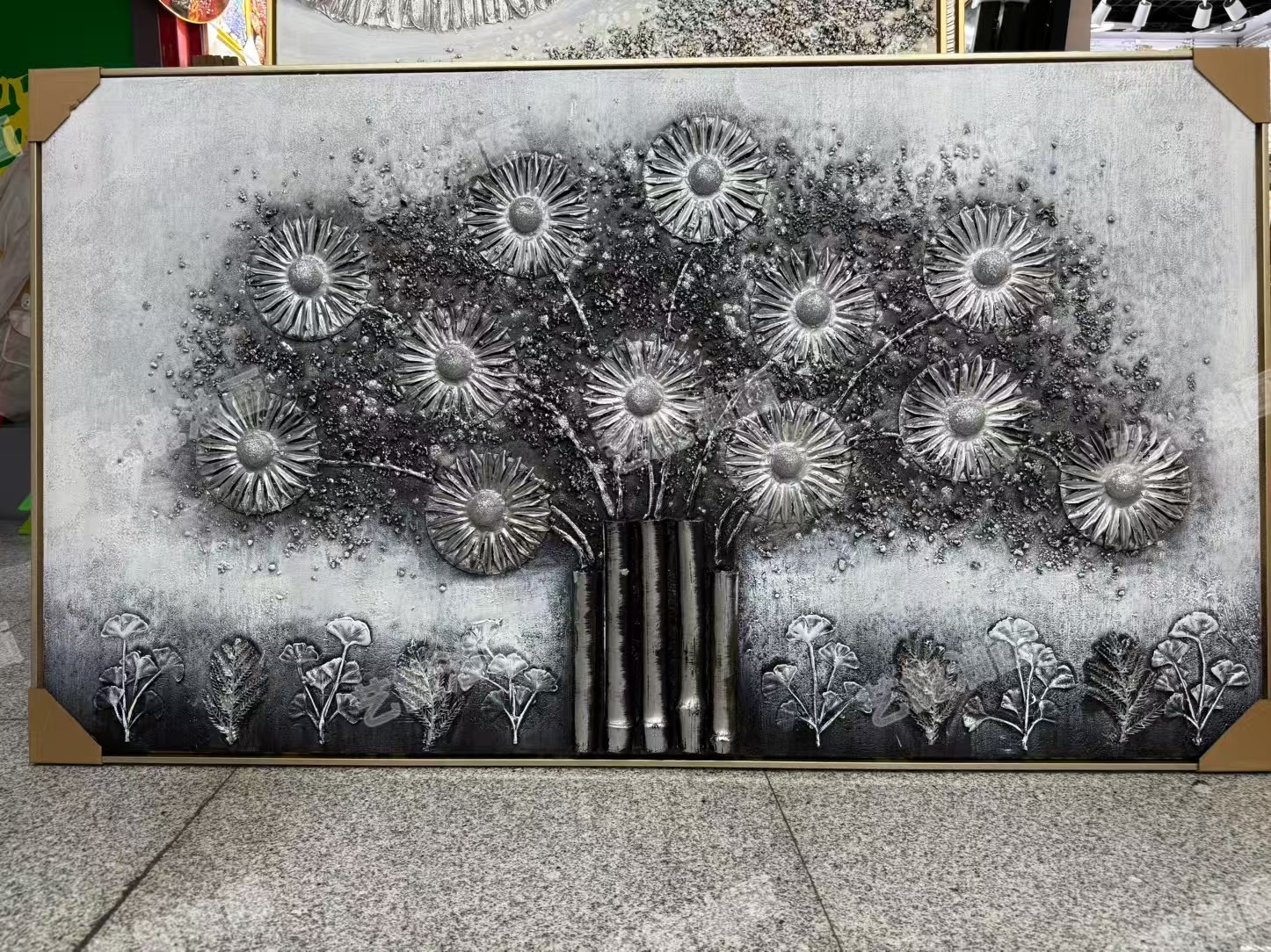 艺术感客厅装饰画抽象花卉简约大气高档餐厅壁画银色轻奢玄关挂画