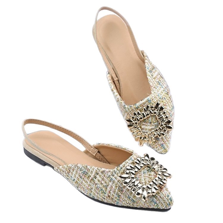 Women's 2025 new summer water diamond square buckle fairy style backheel French low-heeled pointed-toe single shoe Item Picture