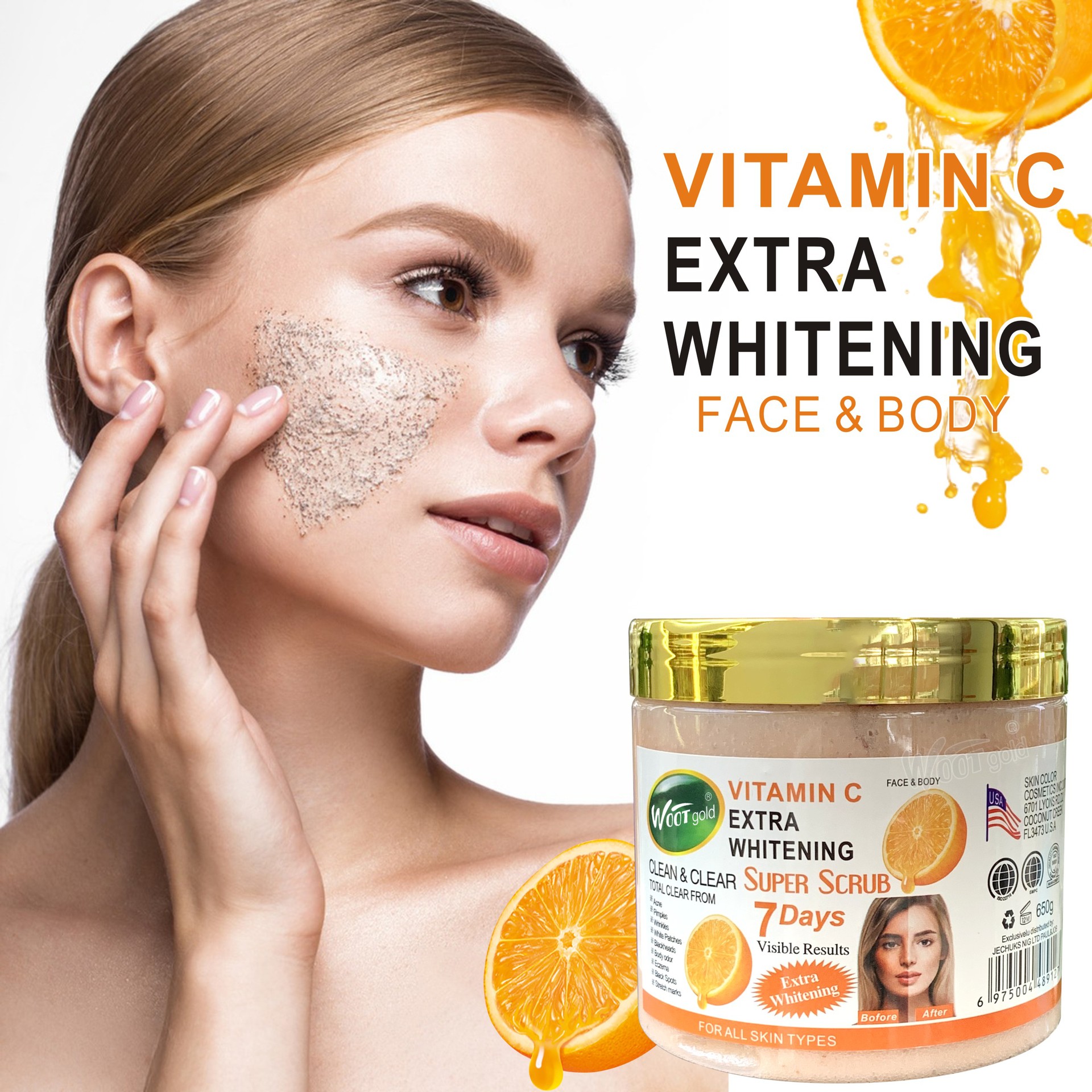 Cross-border VITAMIN C Scrub 650g Exfoliating, Moisturizing and nourishing Body Bath salt Scrub export Item Picture