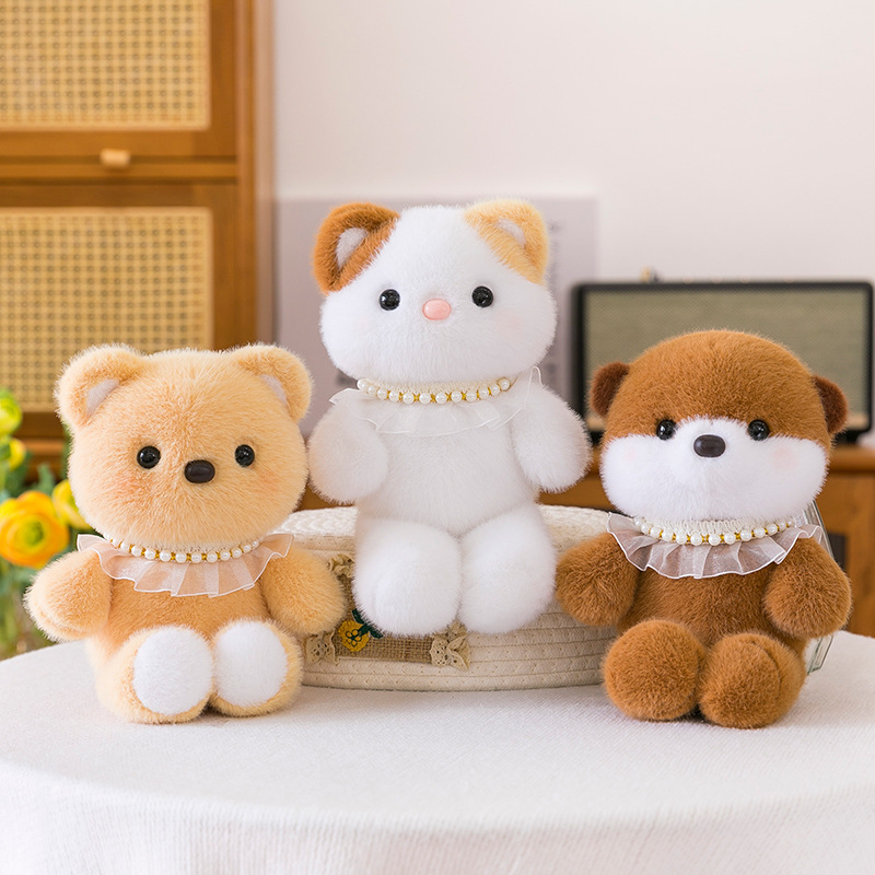 New cute pearl necklace, raccoon plush toy, little rabbit doll, soothing doll, Run Run Run Table companion series full figure