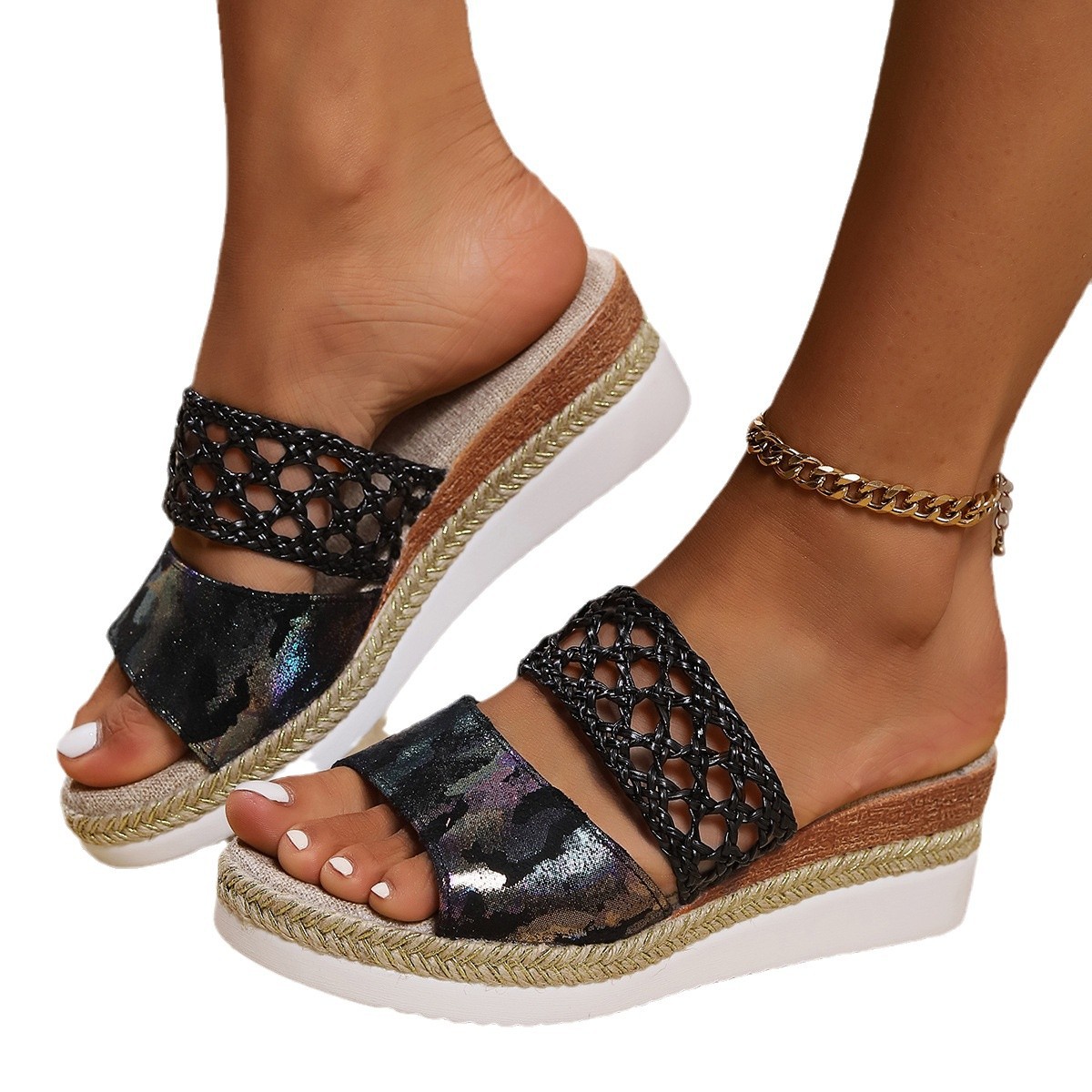 Cross-border trade high-heeled slippers for women 2024 new style cross-border large size 43 thick-soled fish-mouth sandals for women wholesale Item Picture